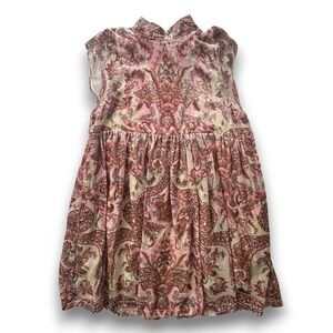 Free People Pink Paisley Burnout Velvet Mini Dress Sleeveless Tie Back Boho